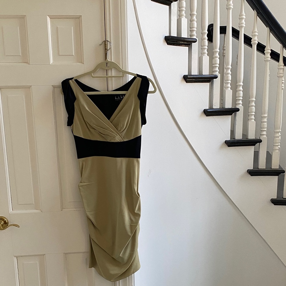 Stylish Two-Tone Olive and Black Nicole Miller Sheath Dress